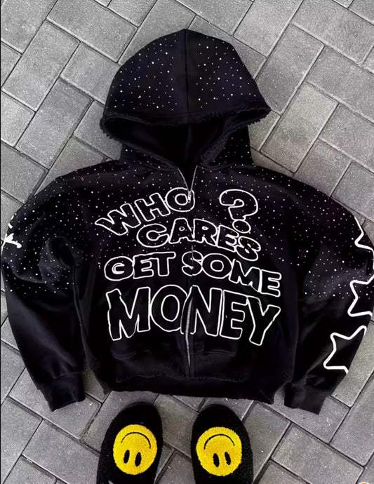 Zip Jacket Bold Letter Embroidery Design Hoodie for Casual Attire